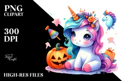 Cute Baby Unicorn and Halloween Scenery | Clipart Product Image 2
