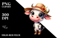 Cow with Big Eyes and Sun Hat | Sublimation | Clipart Product Image 2