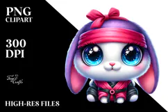 Quirky Baby Rabbit in Ninja Outfit, PNG Product Image 2