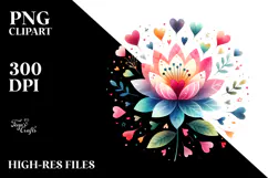 Simple Flower with Hearts Watercolor PNG Product Image 2