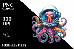 Colorful Octopus with Astronaut Helmet PNG Product Image 1