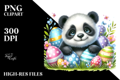 panda in Grass with Easter Eggs, PNG Product Image 2