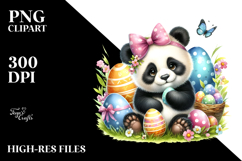 panda in Grass with Easter Eggs, PNG Product Image 2