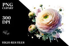 Elegant Ranunculus with Metallic Accents, PNG Product Image 2