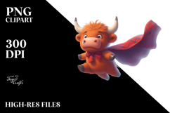 Goofy Highland Cow with Superhero Cape PNG Product Image 2