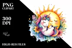 Colorful Baby Unicorn Sun Whimsical Clipart Product Image 3
