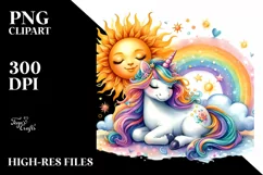 Colorful Baby Unicorn Sun Whimsical Clipart Product Image 1