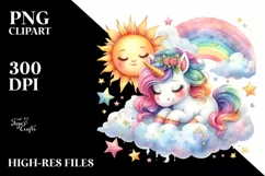 Colorful Baby Unicorn Sun Whimsical Clipart Product Image 1