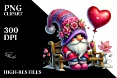 Digital Painting of Cute Valentines Gnome on Bench Product Image 2