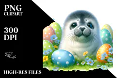 Digital Watercolor Baby Seal Easter PNG Product Image 2