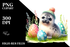 Cute Seal with Easter Eggs Digital PNG Product Image 2