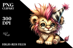 Energic Baby Lion with Party Hat PNG Product Image 2
