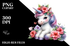 Cute Baby Unicorn Impatiens | Sublimation | Clipart Product Image 1