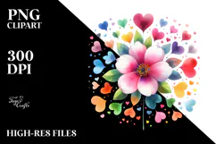 Simple Flower with Hearts Watercolor PNG Product Image 2