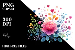 Simple Flower with Hearts Watercolor PNG Product Image 2