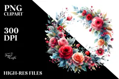 colorfull Whreath with Small Red Roses PNG Product Image 2