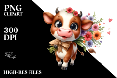 Funny Baby Cow with Flower Bouquet PNG Product Image 2