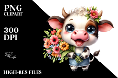 Excited Baby Cow Flower Bouquet PNG Product Image 2