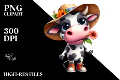 Cow with Big Eyes and Sun Hat | Sublimation | Clipart Product Image 2