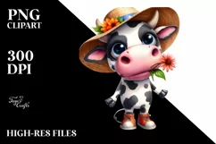 Cow with Big Eyes and Sun Hat | Sublimation | Clipart Product Image 3