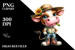 Cow with Big Eyes and Sun Hat | Sublimation | Clipart Product Image 1