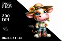 Cow with Big Eyes and Sun Hat | Sublimation | Clipart Product Image 1