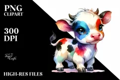 Cute Baby Cow Watercolor Clipart Product Image 1