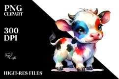 Cute Baby Cow Watercolor Clipart Product Image 2
