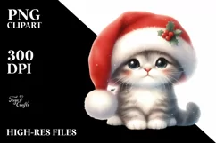 Christmas Cat Wearing Santa Hat PNG Product Image 3