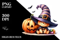 Funny Halloween Clipart with Hat PNG Product Image 3