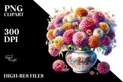 Vibrant Colorful Zinnia | Sublimation | Clipart Product Image 1