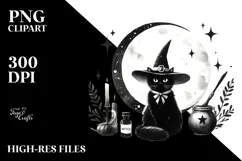 Retro Witch Cat Portrait, Transparent PNG Product Image 2
