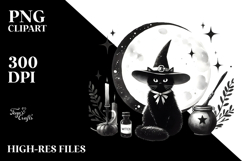 Retro Witch Cat Portrait, Transparent PNG Product Image 2
