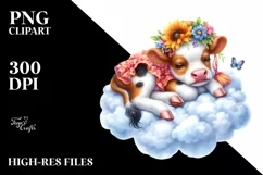 Vibrant Detailed Summer Cow Sleeping Clipart Product Image 1