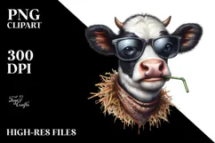 Funny Baby Cow with Sunglasses Watercolor Product Image 2