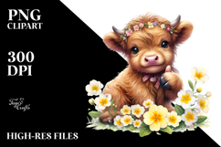 Cute Baby Highland Cow Watercolor Clipart Title Product Image 2