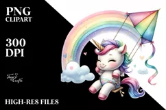 Whimsical Rainbow Baby Unicorn Swinging | Clipart Product Image 1