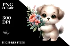 Cute Puppy Flower Bouquet | Sublimation Clipart Product Image 3