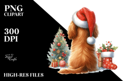 Watercolor Cocker Spaniel with Christmas Decorations, PNG Product Image 2