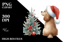 Watercolor Cocker Spaniel with Christmas Decorations, PNG Product Image 2