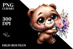 Baby Bear with Flower Bouquet | Sublimation | Clipart Product Image 2