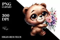 Baby Bear with Flower Bouquet | Sublimation | Clipart Product Image 3