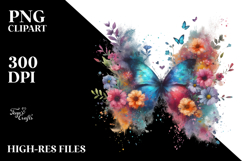 Grungy Butterfly made of spring flowers PNG Product Image 2