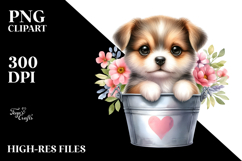 Watercolor Baby Dog in Flower Bucket, PNG Product Image 2