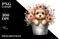 Watercolor Baby Dog in Flower Bucket, PNG Product Image 2