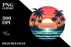 Retro Tropical Island Sunset PNG Product Image 2