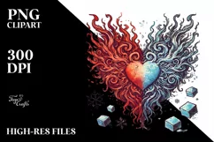 Fire and Ice Heart Vintage PNG Product Image 2
