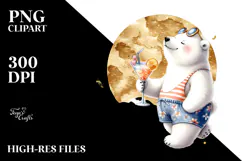 Polar Bear with Beachwear Drinking a Cocktail PNG Product Image 2