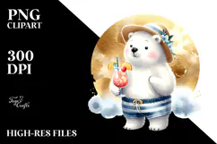 Polar Bear with Beachwear Drinking Cocktail PNG Product Image 2