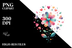 Simple Flower with Hearts Watercolor PNG Product Image 2